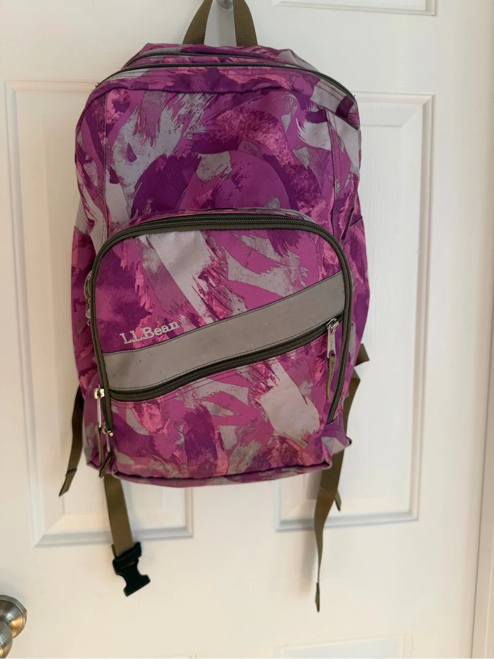 L.L. Bean Purple and Gray Kids Backpack with Front Pocket